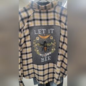 Recycled Plaid "Let It Bee" Flannel Shirt Size XL